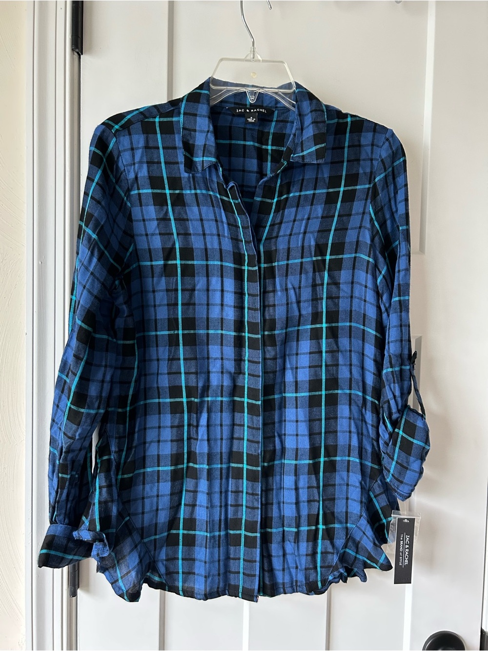 Zac & Rachel Blue and Black Plaid Shirt with Teal Accents